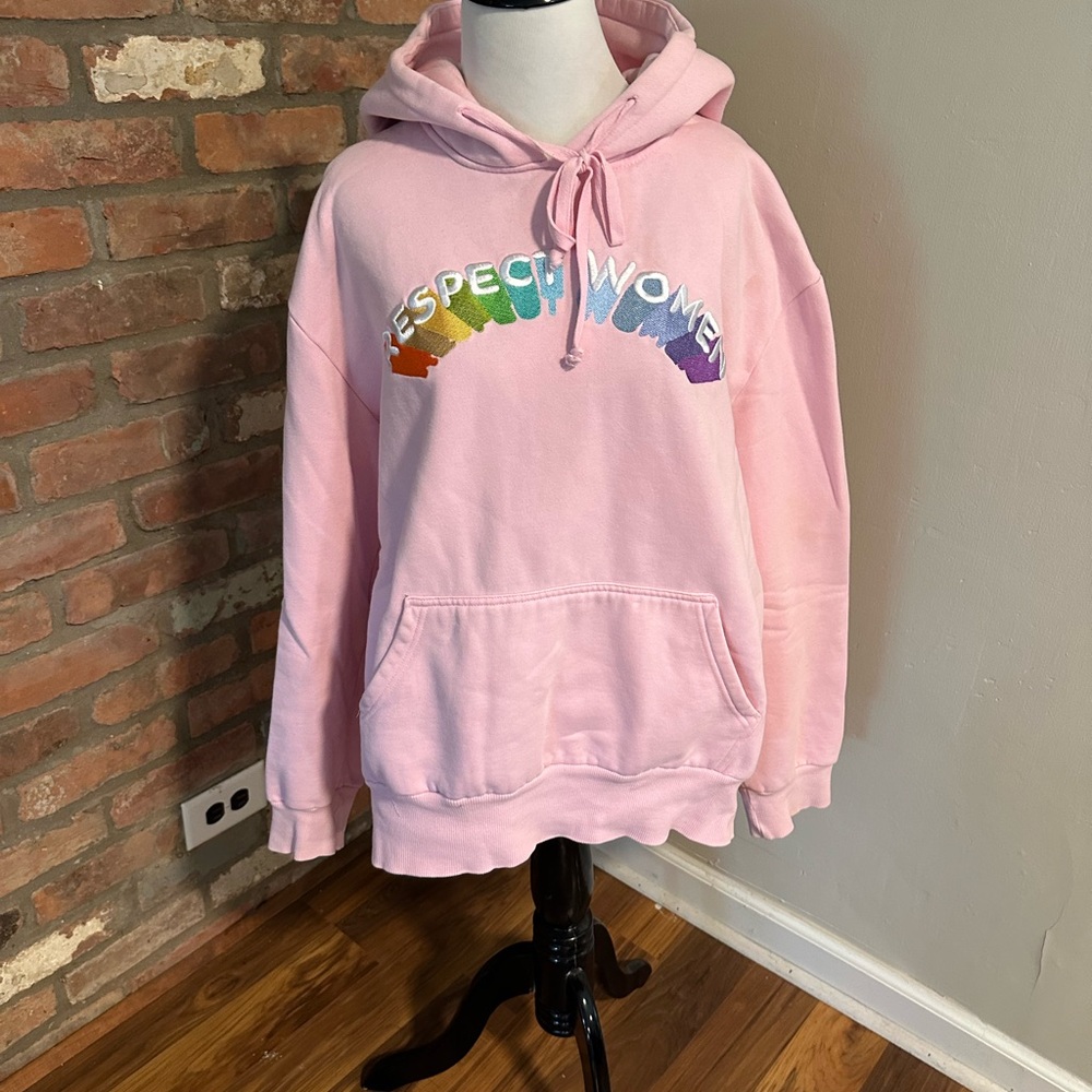 Pink Hoodie with Embroidered Respect Women Rainbow
